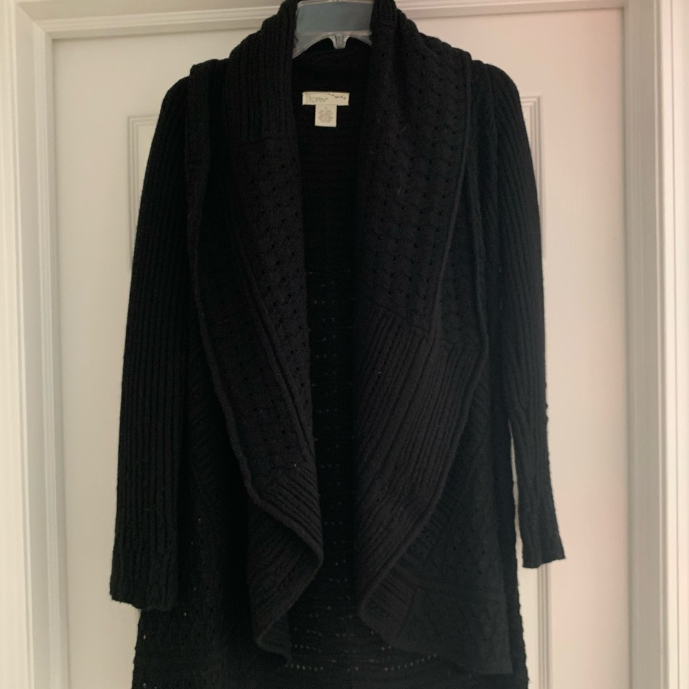 Black knit waterfall open cardigan